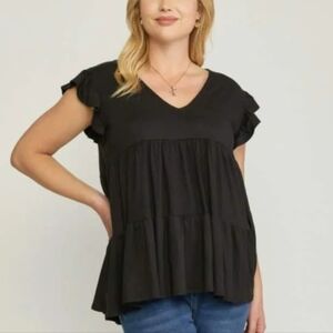 BOUTIQUE NWT Entro Black Ruffle Sleeve Tiered Tunic